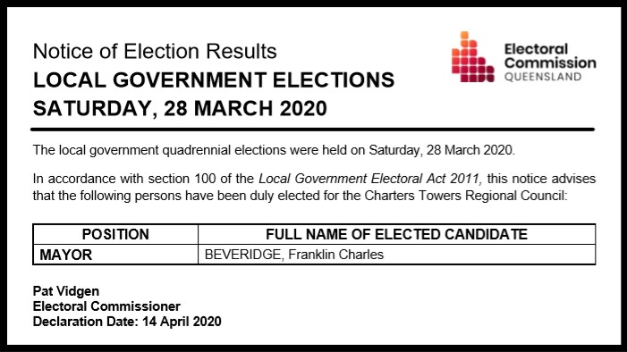 Notice of Election Results Mayor